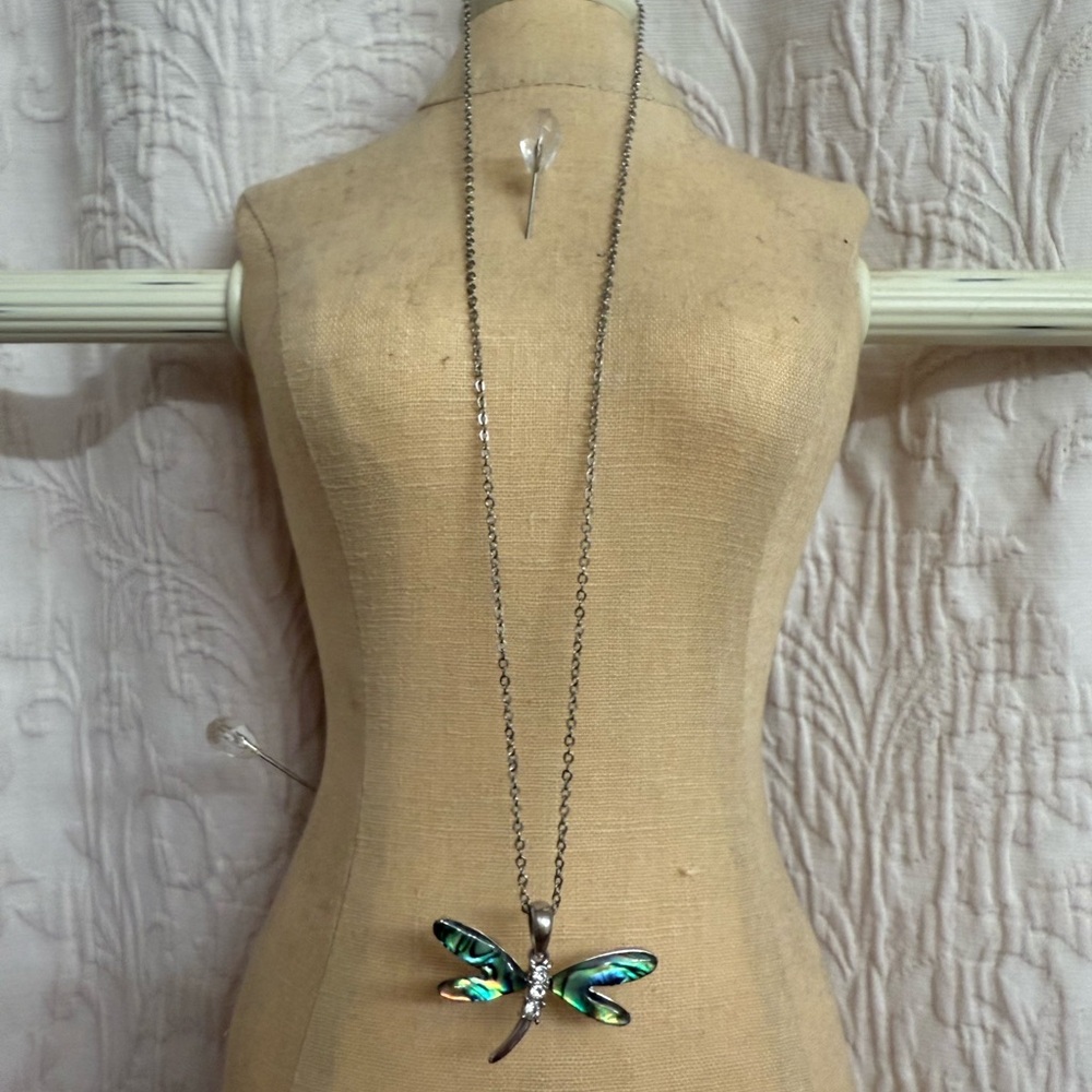 Silver and abalone shell Dragonfly Necklace